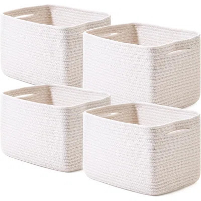 Storage Baskets for Organizing Woven Basket Cotton Rope Basket with Handles 12.5"Lx9.1"Wx7.9"H, (4 Packs) Off White | Wayfair North America