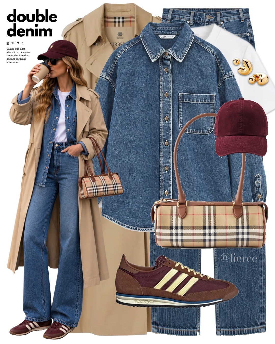 Double denim Burberry trench coat Burberry bowling bag adidas 72 burgundy hat

#LTKautumn #LTKuk #LTKeurope