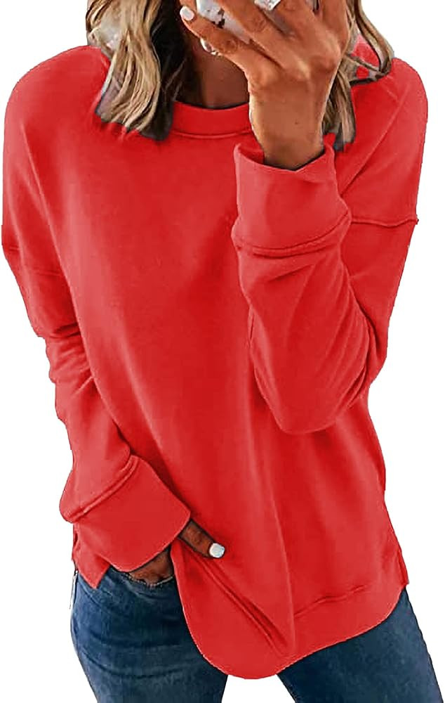 KINGFEN Womens Sweatshirts Fall Fashion 2024 Long Sleeve Tops Comfy Crewneck Casual Shirts | Amazon (US)