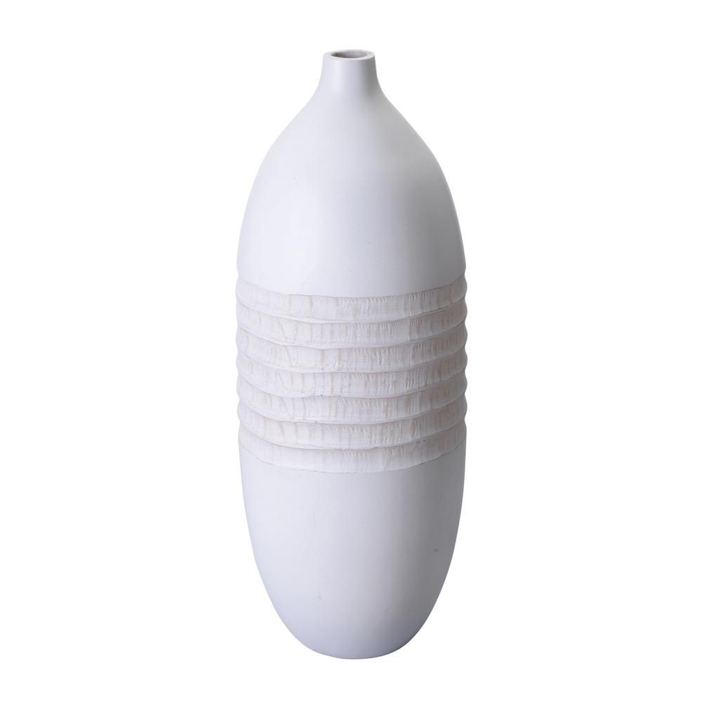 Villacera 18 in. White Decorative Handmade Mango Wood Round Barrel Vase HWD020146 - The Home Depo... | The Home Depot
