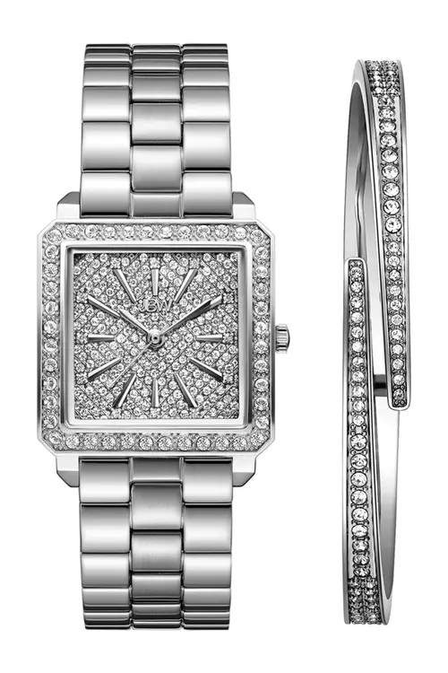JBW Cristal Diamond Bracelet Watch & Bangle Set, 28mm in Silver at Nordstrom | Nordstrom
