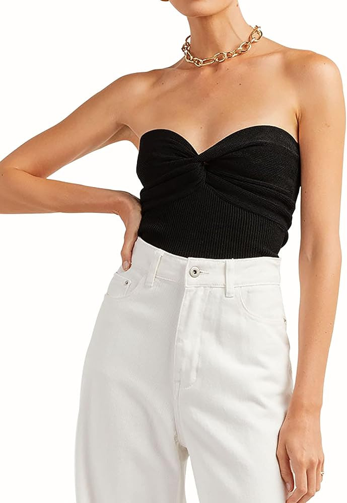 FIANUS Y2K Strapless Twist Front Tube Tops for Women Going Out Sexy Knit Sleeveless Backless Crop... | Amazon (US)