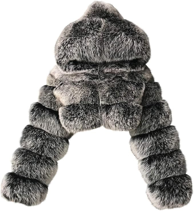 Womens Faux Fur Coat Jacket Open Front Crop Tops Solid Color Shaggy Hooded Cardigan Long Sleeve F... | Amazon (US)