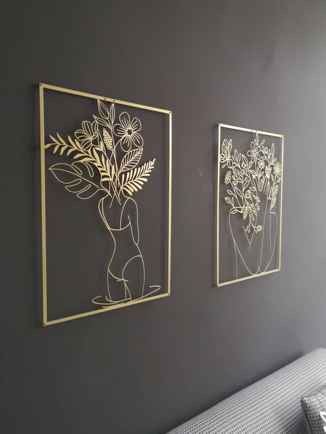 Gold Metal Wall Art Set Naked Woman Body Art Floral Woman - Etsy | Etsy (US)