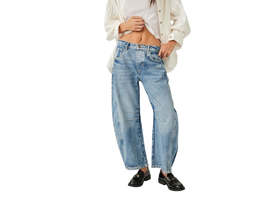 Free People We The Free Good Luck Mid-Rise Barrel Jeans Women's Clothing Ultra Light Beam : 25, Cotton/Denim/Lyocell | Zappos