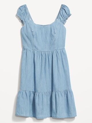 Fit &#x26; Flare Puff-Sleeve Smocked Jean Mini Dress for Women | Old Navy (US)