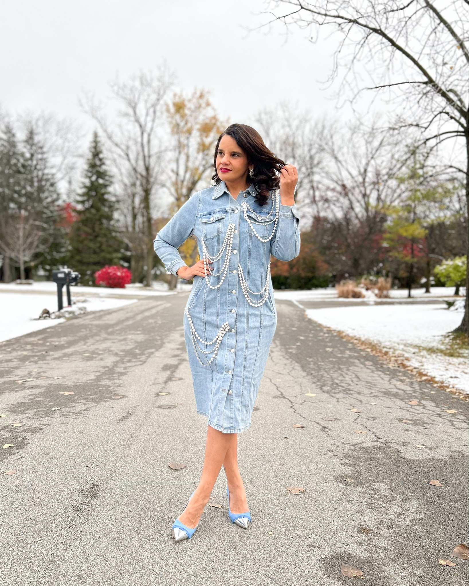 Sunday best in denim and pearls oh yes! This dress immediately got my attention and kept it! #ashrofashion #ashro #denim #browngirlbloggers #fashionover40 #over50style

#LTKOver40 #LTKMidsize #LTKStyleTip
