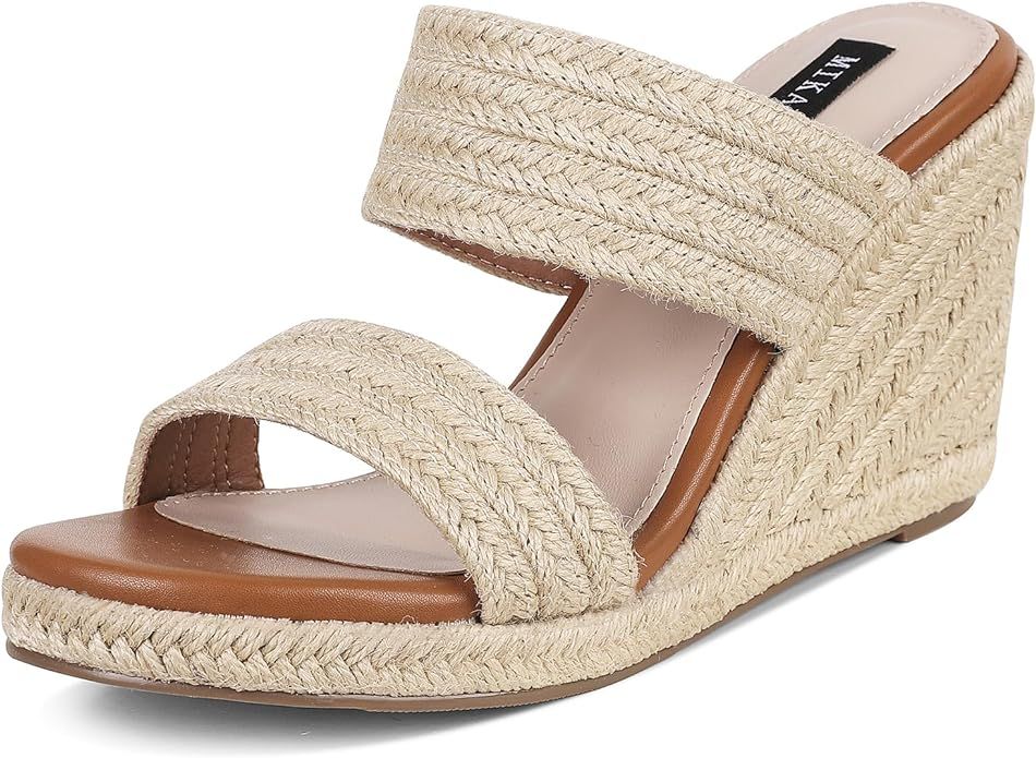 mikarka Slip On Wedge Sandals for Women Open Toe Espadrilles Platform Slides Dressy High Heel Bea... | Amazon (US)