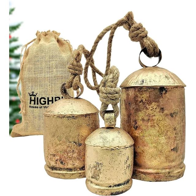 Set of 3 Giant Harmony Cow Bells Huge Vintage Handmade Rustic Lucky Christmas Hanging XL Bells On... | Walmart (US)
