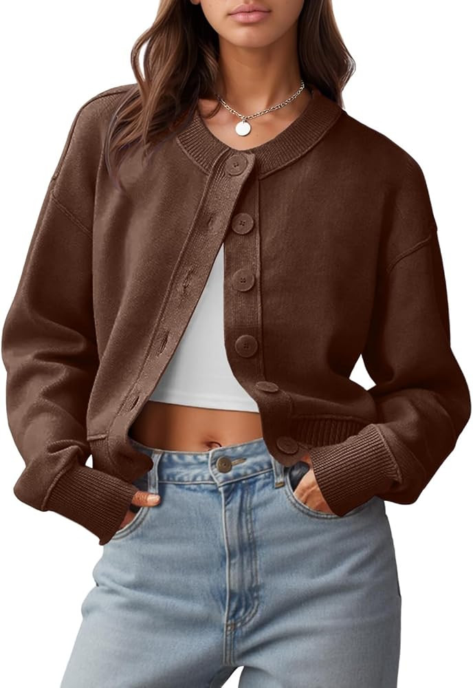 UNCLECAT Womens Cropped Cardigan Sweaters Casual Long Sleeve Crewneck Button Down Knit Outerwear ... | Amazon (US)