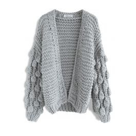 Cuteness on Sleeves Chunky Cardigan in Grey | Chicwish