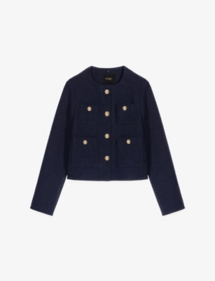Removable-Collar Patch-Pocket Short Tweed Jacket | Selfridges