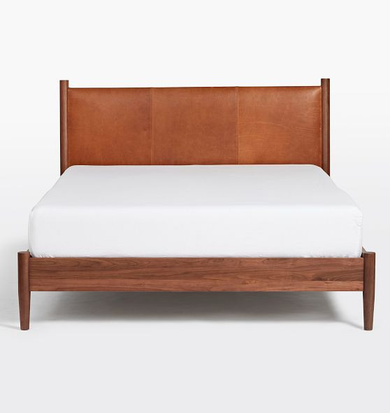 Shaw Walnut Bed with Leather Headboard | Rejuvenation