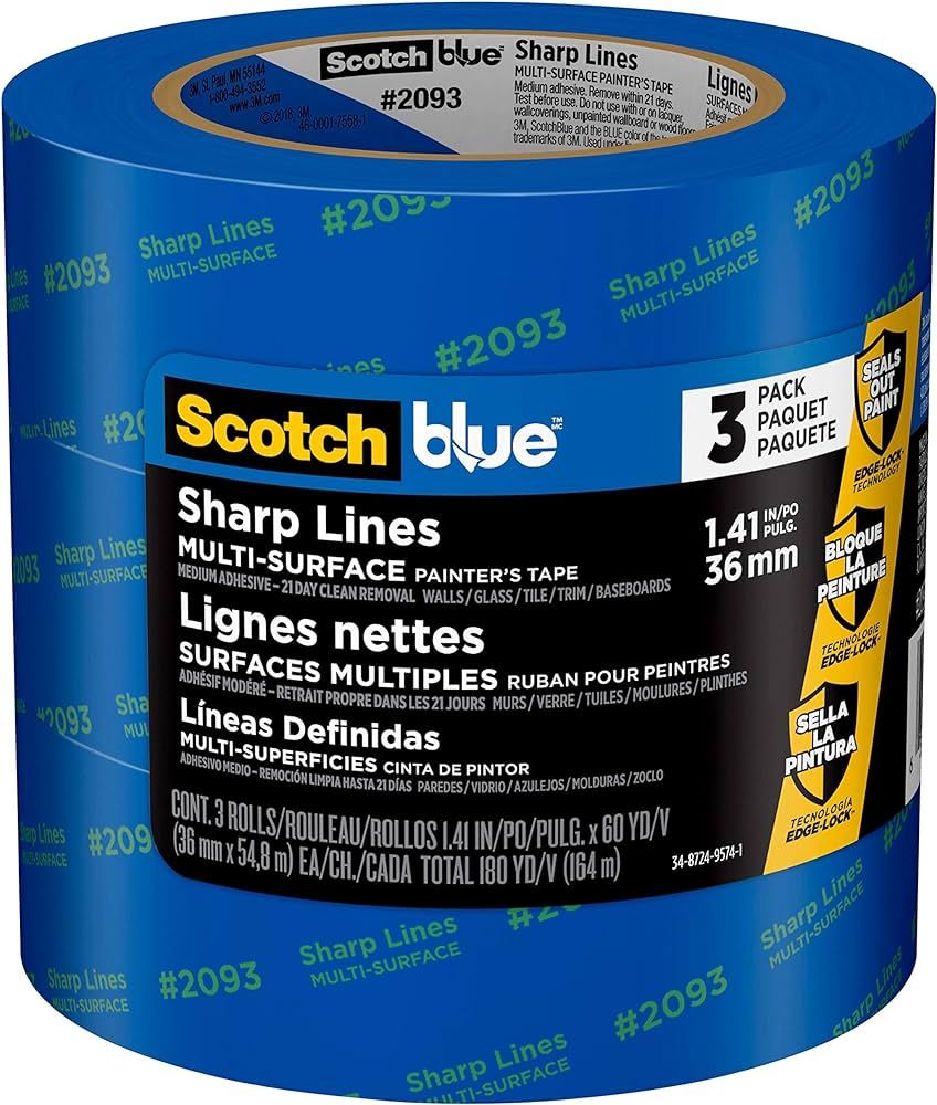 ScotchBlue Sharp Lines Multi-Surface Painter's Tape, 1.41 Inches x 60 Yards, 3 Rolls, Blue, Paint... | Amazon (US)