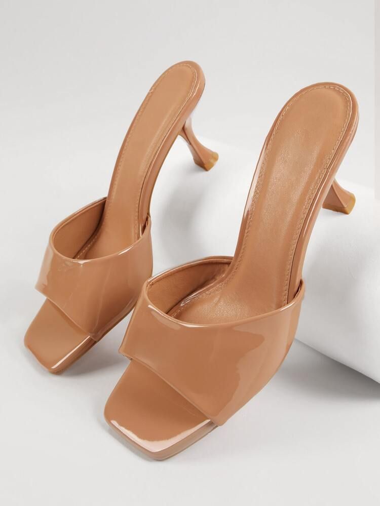 Vegan Patent Leather Open-Toe Slip-On Stiletto Heels | SHEIN