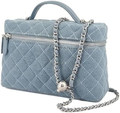 Small Quilted Denim Top-Handle Pouch Purse for Women, Designer Slim Vanity Case, Crossbody Bag wi... | Amazon (US)