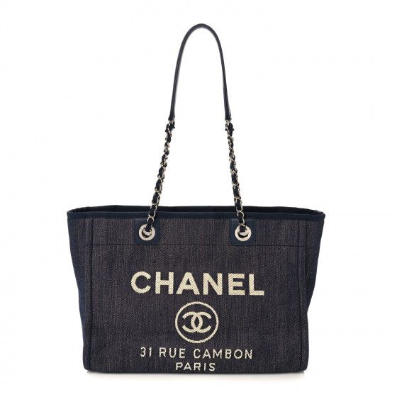 CHANEL Denim Small Deauville Tote Dark Blue | FASHIONPHILE (US)