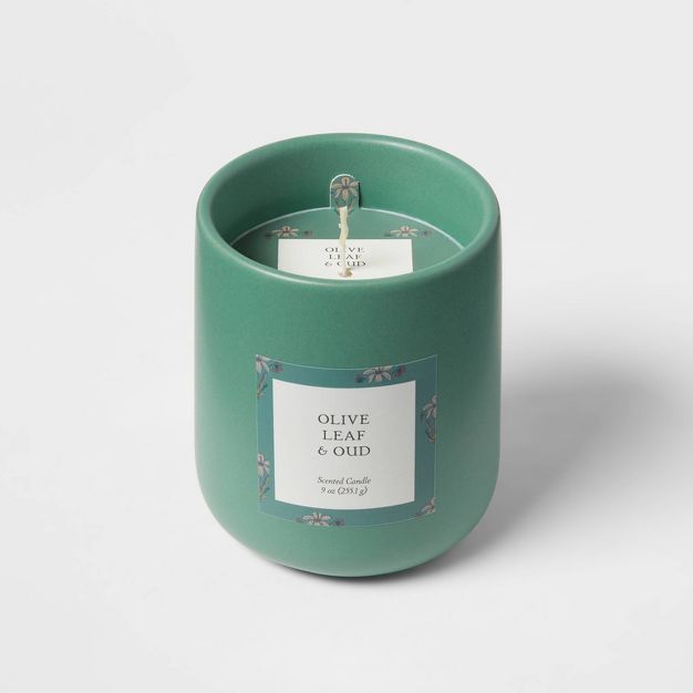 9oz Olive Leaf &#38; Oud Ceramic Candle Green - Threshold&#8482; | Target