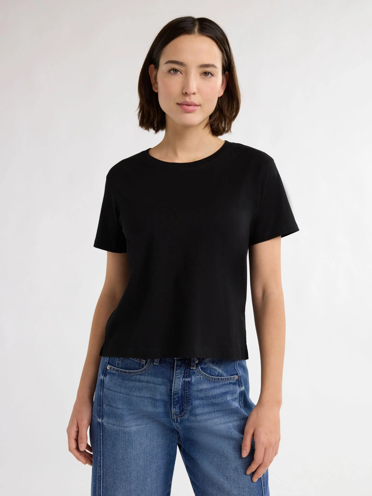 Free Assembly Women's Cotton Cropped Boxy Tee with Short Sleeves, Sizes XS-XXL | Walmart (US)