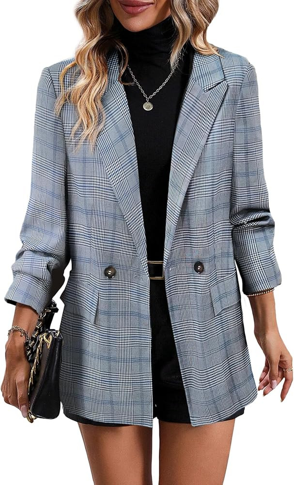 Mina Self 2025 Fall Women's Plaid Houndstooth Blazer Jacket - Fully Lined Business Casual Elegant... | Amazon (US)
