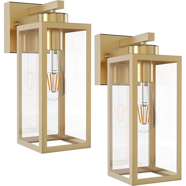 Outdoor Wall Lantern 2 Pack Gold Exterior Wall Sconce with Clear Glass Shade Wall Mount Lights fo... | Walmart (US)