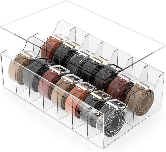 Large Acrylic Belt Organizer, Clear 14 Compartments Storage with Dust Cover, Display Holder for H... | Amazon (US)