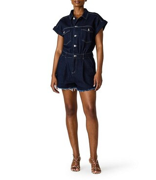 Calliope Collared Cap Sleeve Denim Romper | Dillard's