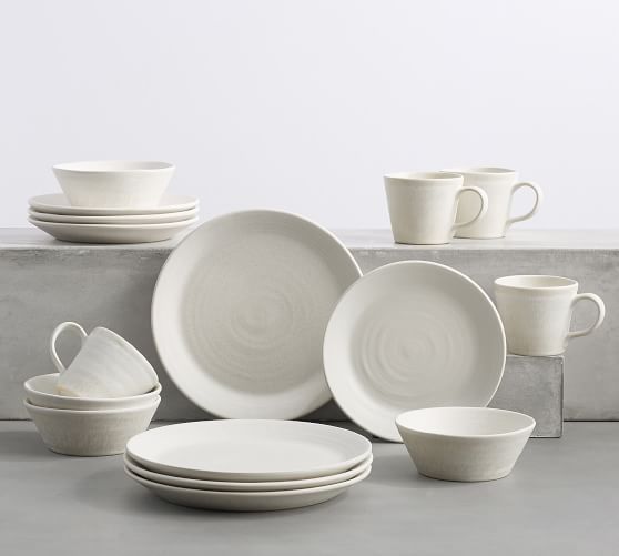 Larkin Reactive Glaze Stoneware 16-Piece Dinnerware Set - Shell White | Pottery Barn (US)