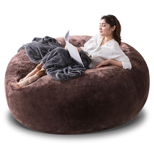 SANAE 6 Foot Memory Foam Big Huge Bean Bag Chair for Adults - Brown Premium Super Soft Corduroy Beanbag with High-Density Filler, Giant Comfort Lounger for Living Room, Classroom, Dorm & Bedroom | Amazon (US)