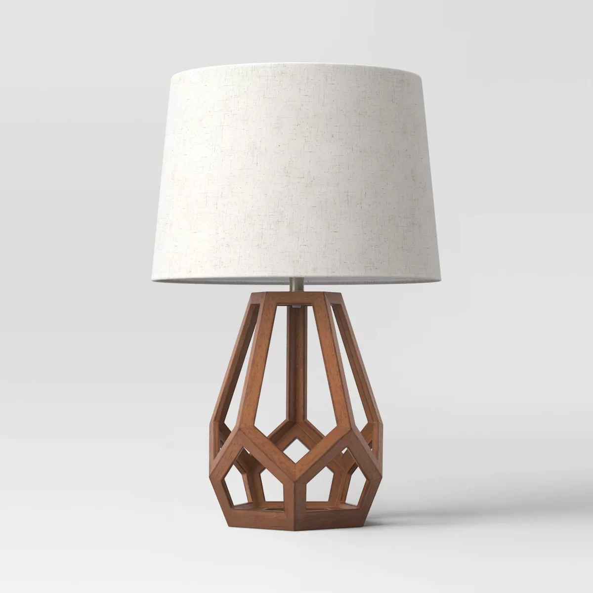 Large Wood Geo Assembled Table Lamp Brown - Threshold™: No Assembly, UL Listed, Cotton Shade | Target