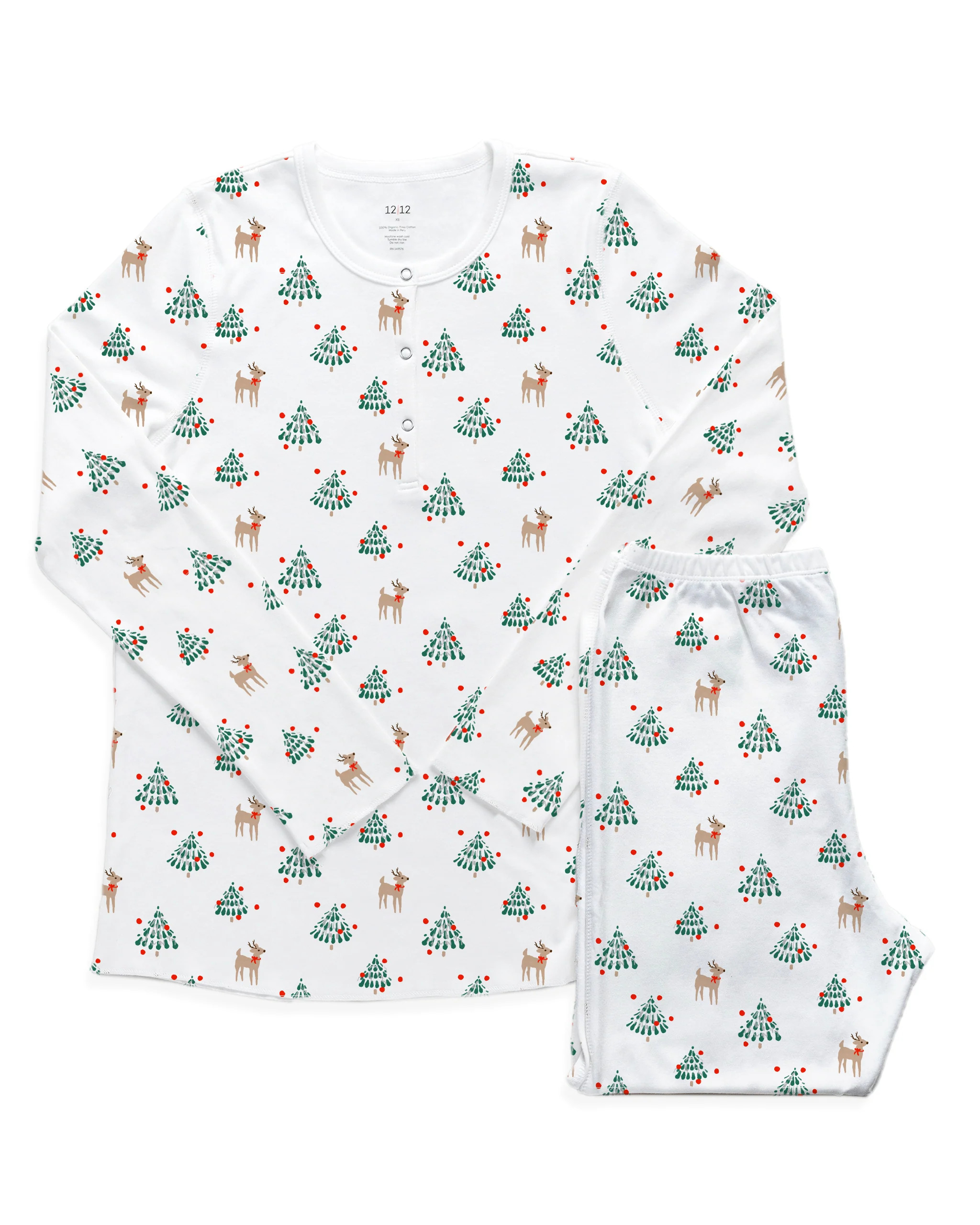 Women's Organic Henley Pajama Set with Pants [Tinsel Trees] | 1212