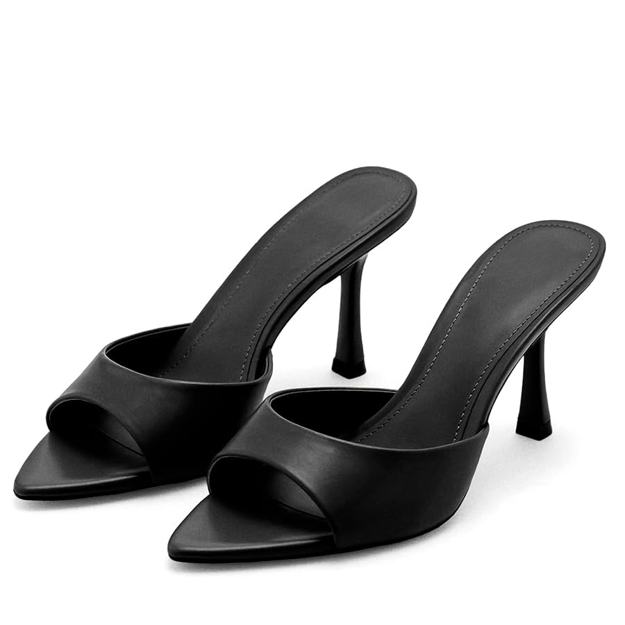 High Heel Mules for Women Slip On Open Pointed Toe Classy Patent Leather Stiletto Pumps Formal Sl... | Amazon (US)