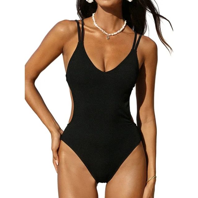 Cupshe Women's Swimsuit Black Strappy Lace-up Monokini Swimsuit | Walmart (US)