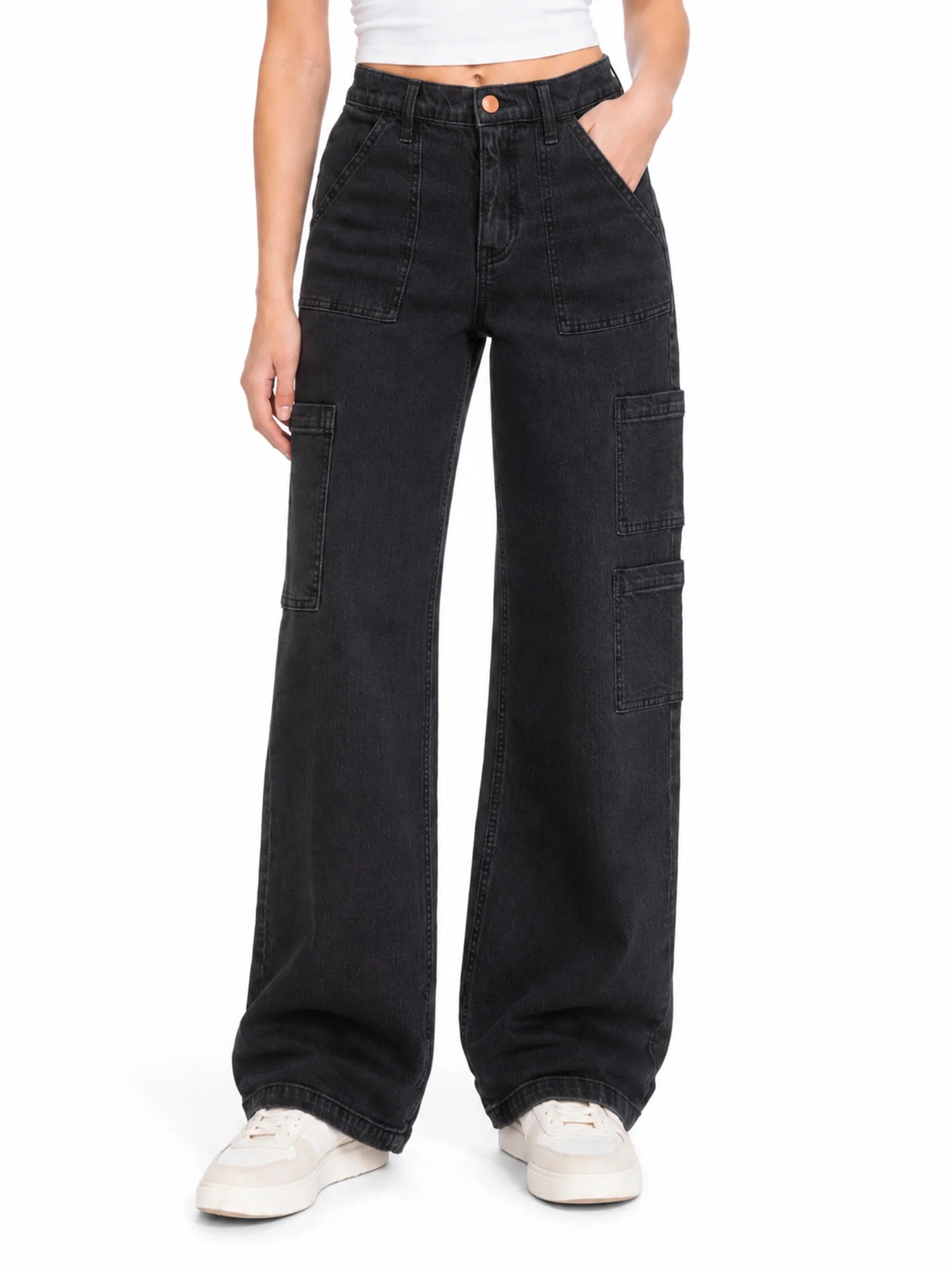 No Boundaries Wide Leg Cargo Pants, 31'' Inseam, Women's | Walmart (US)