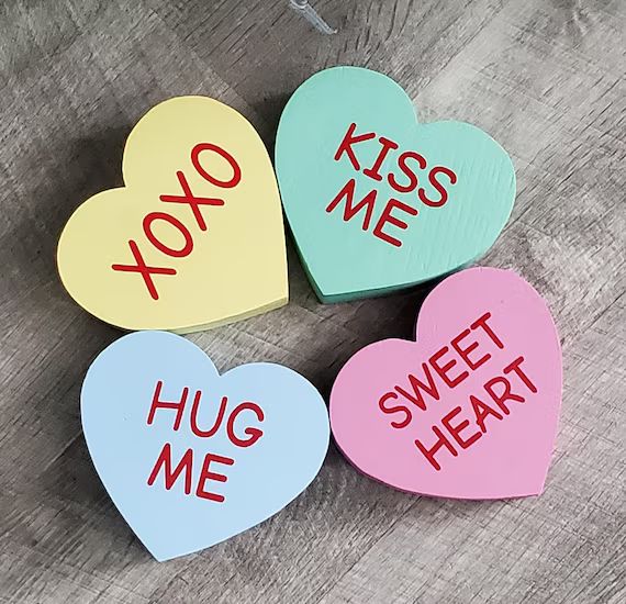 Conversation Hearts Valentines Day-Farmhouse-Wood Decor-XOXO-Kiss Me-SWEET HEART-Hugs-Valentines ... | Etsy (US)