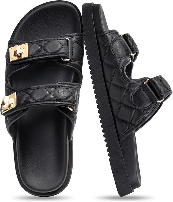 FITORY Women's Flat Sandals Classic Adjustable Double Strap with Cushioned Footbed for Summer Siz... | Amazon (US)