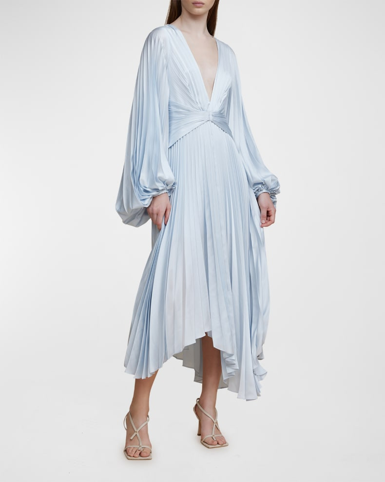 Acler Palms Metallic Pleated Midi Dress | Neiman Marcus