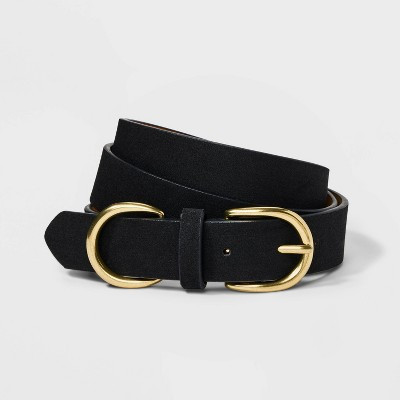 Women's Double Harness Metal Loop Belt - Universal Thread™ Black S: Adjustable Strap, Solid Pattern | Target