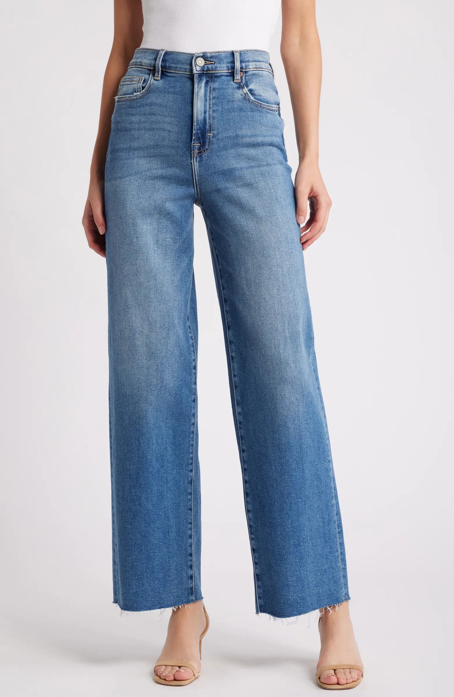 HIDDEN JEANS Raw Hem High Waist Wide Leg Dad Jeans | Nordstrom | Nordstrom