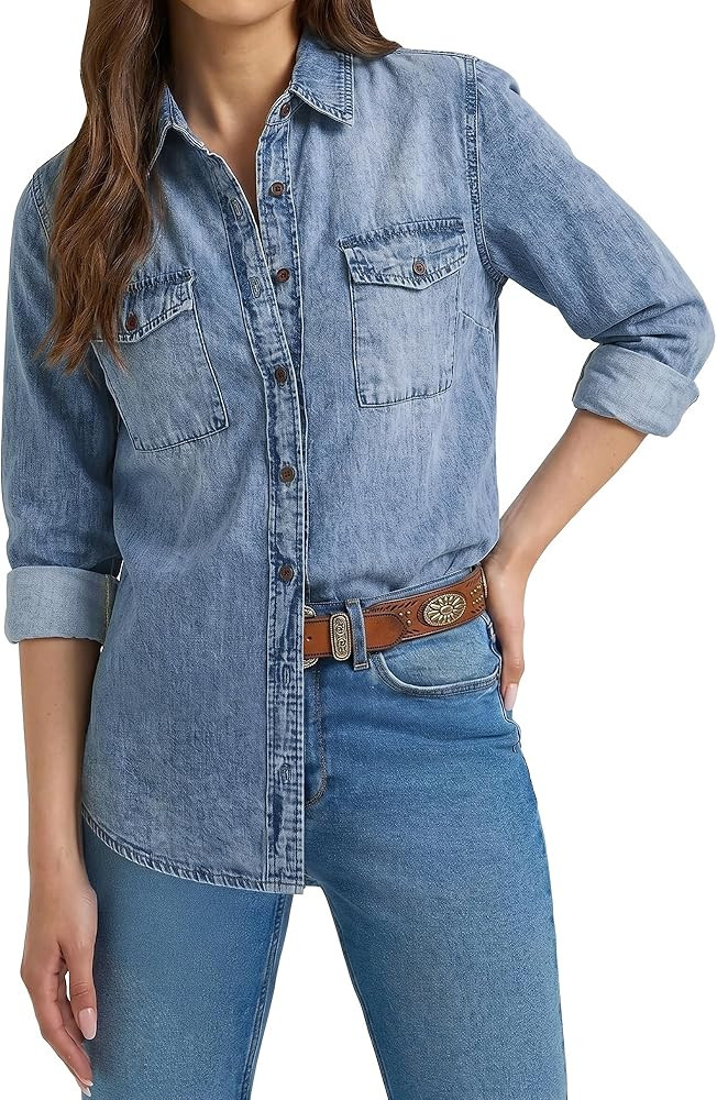 luvamia Denim Shirt Women Chambray Jean Western Shirts Long Sleeve Button Down Tops | Amazon (US)