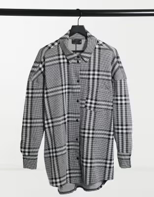 ASOS DESIGN mini long sleeve shirt dress in black and white check | ASOS (Global)