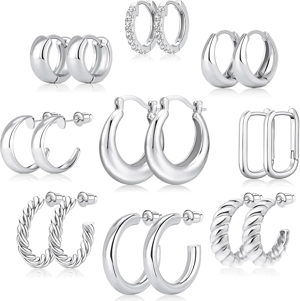 Adoyi Gold Hoop Earrings Set for Women 14K Gold Plated Chunky Hoops Twisted Huggie Hoop Earrings ... | Amazon (US)