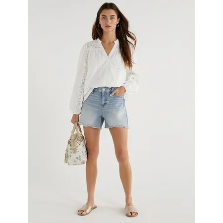 Time and Tru Women's Denim Shorts with Destructed Hem, 4" Inseam, Sizes 2-20 | Walmart (US)