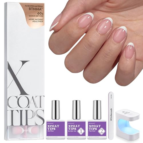 btartboxnails XCOATTIPS French Nails - Extra Short Almond Tips with Nail Gel, French Protecing Duo, Nail Lamp, All in One Soft Gel French Tip Press on Nails Gel Extension | Amazon (US)