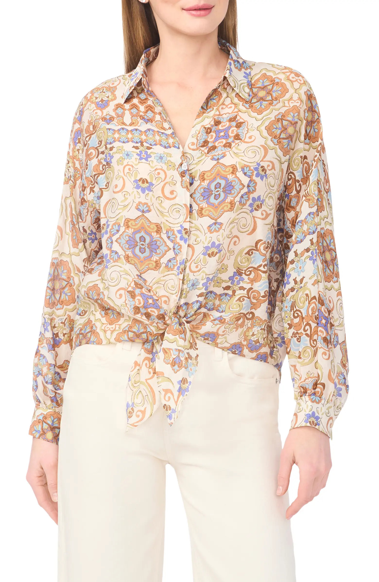 Halogen® Long Sleeve Tie Hem Button-Up Shirt | Nordstromrack | Nordstrom Rack