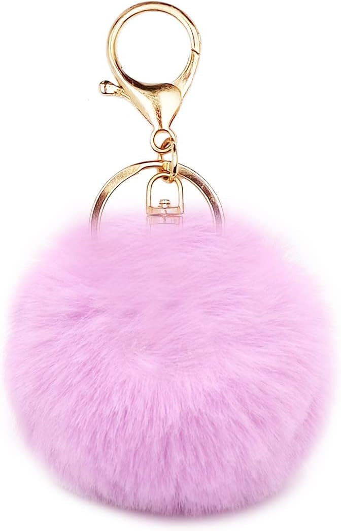 jtkdxqs Pom Pom Keychain Soft Artificial Rabbit Fur Plush Fluffy Ball Key Ring for Women | Amazon (US)