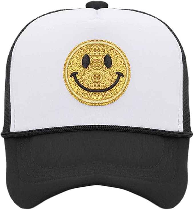 jnpemvq Yellow Glitter Smiley Face Trucker Hat,Adjustable Snapback Closure High Crown Foam Mesh B... | Amazon (US)