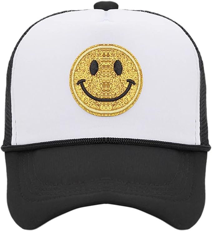 jnpemvq Yellow Glitter Smiley Face Trucker Hat,Adjustable Snapback Closure High Crown Foam Mesh B... | Amazon (US)
