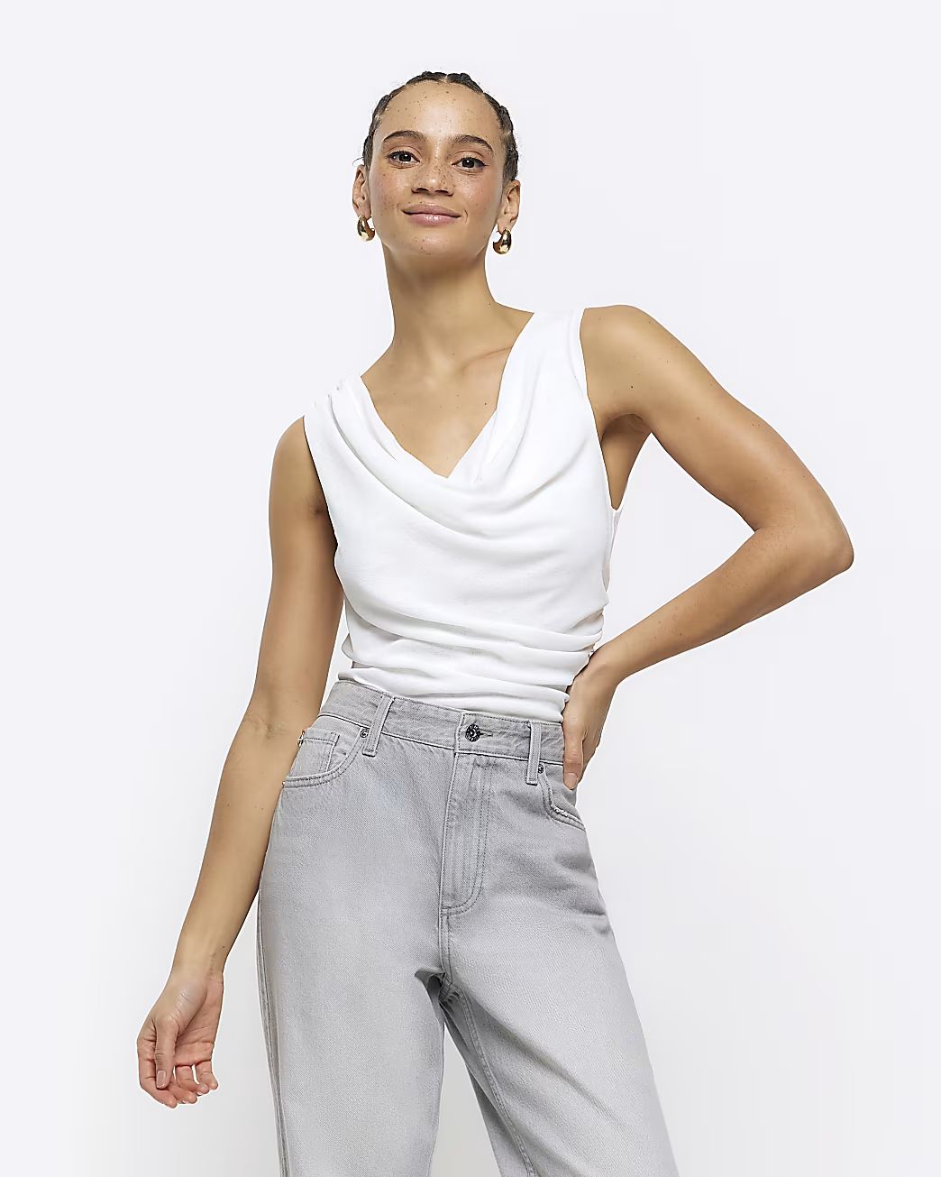 White cowl neck tank top | River Island (UK & IE)