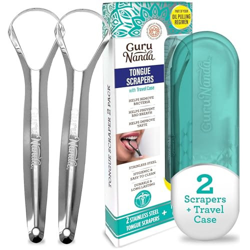 GuruNanda Tongue Scraper for Adults (2 Pack) with Travel Case, 420 Medical-Grade 100% Stainless Steel Tongue Cleaner, Aids in Fresh Breath & Oral Care | Amazon (US)
